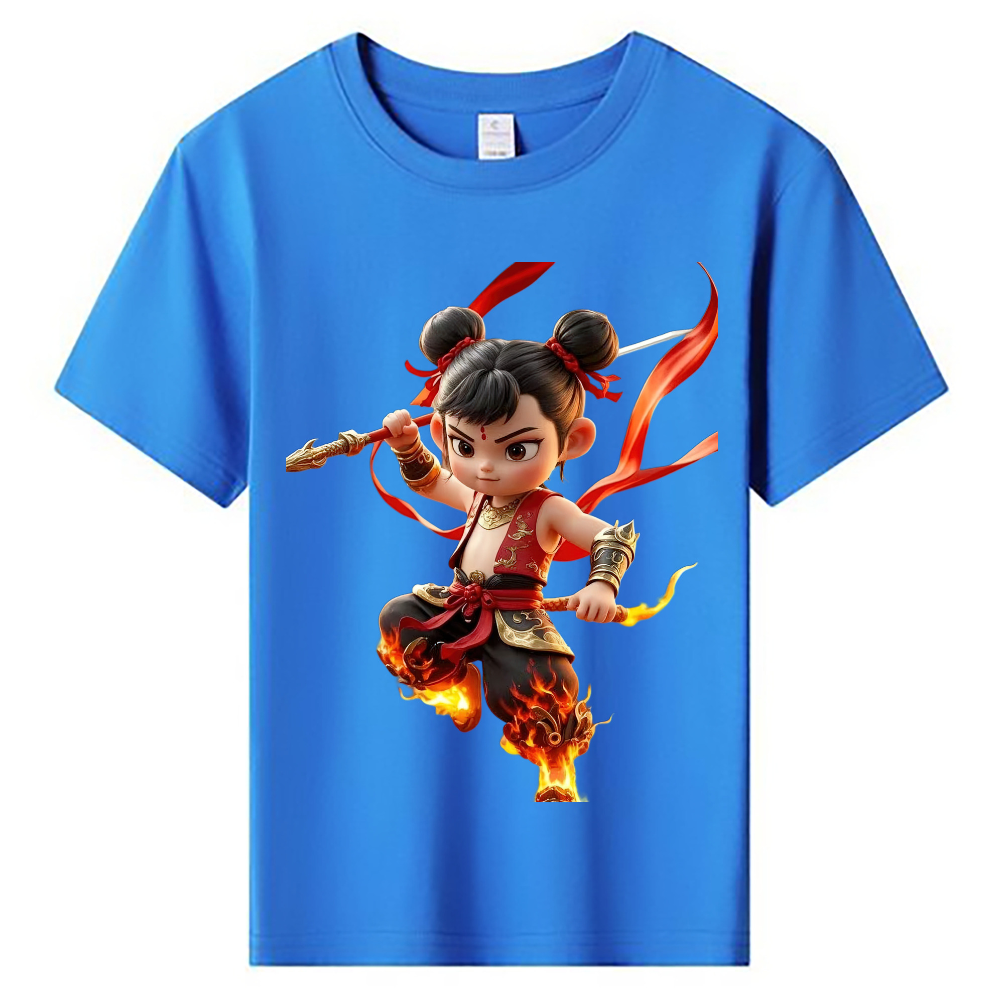 （画像用） Ne Zha 2 ナタ 魔童の大暴れ 綿100％キッズTシャツ（フロントプリント）